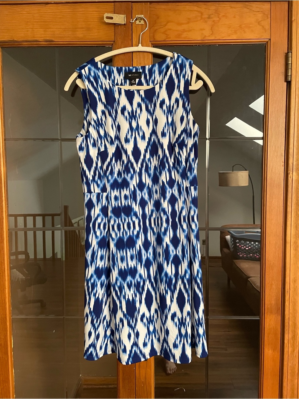 AB Studio Blue and White Sleeveless Patterned Dress